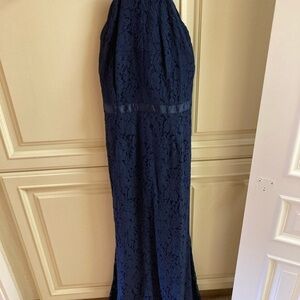 Elegant coco Love Navy Lace Evening Gown with Mermaid Hem